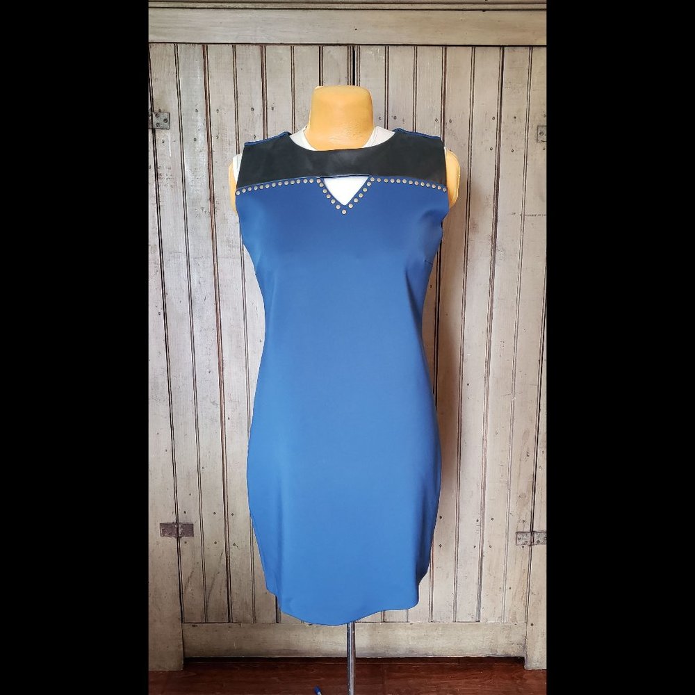 Navy Scuba Dress with Pleather and Studs, UK 24
